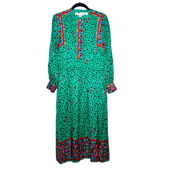 Anne Crimmins Umi Collections 80s Silk Long Sleeve Button Front Maxi Dress Sz 4 - Picture 1 of 8